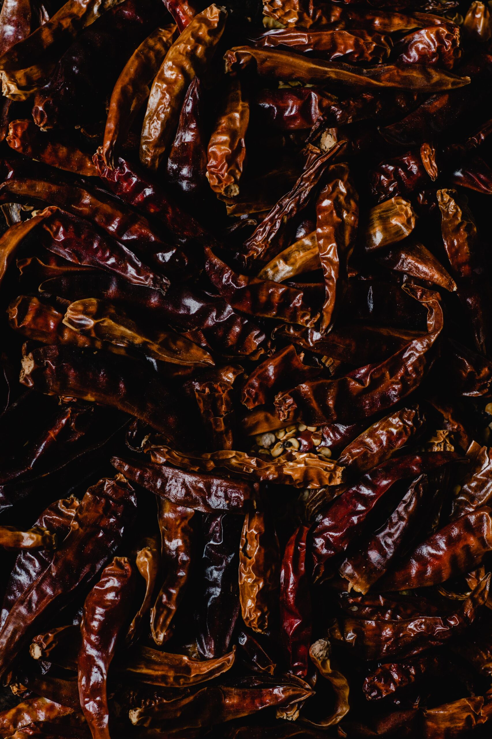 Texturas y tonos de chiles secos